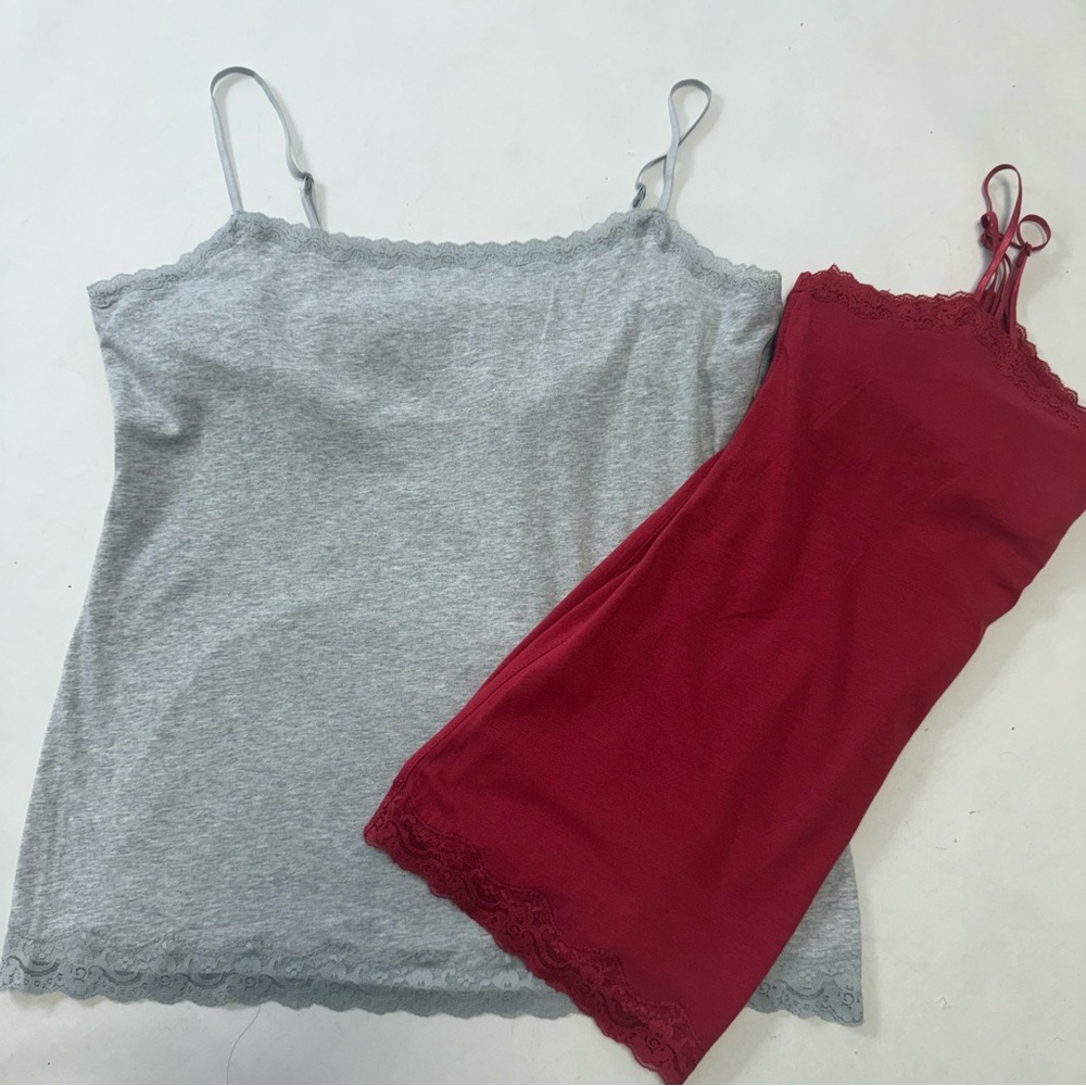 SONOMA 2Gray & Red Lace Trim Camisoles NWT